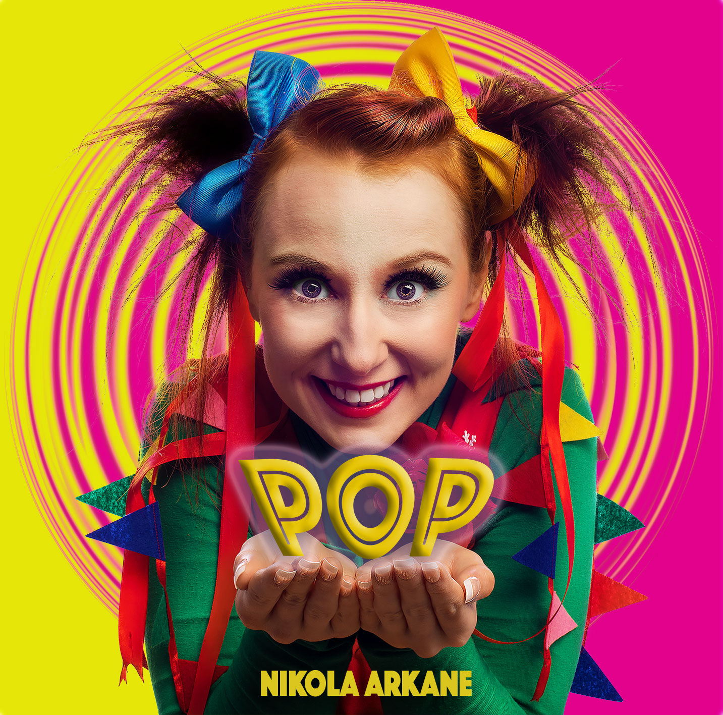 Nikola Arkane on the cover of her book as the character FizzWizzPop